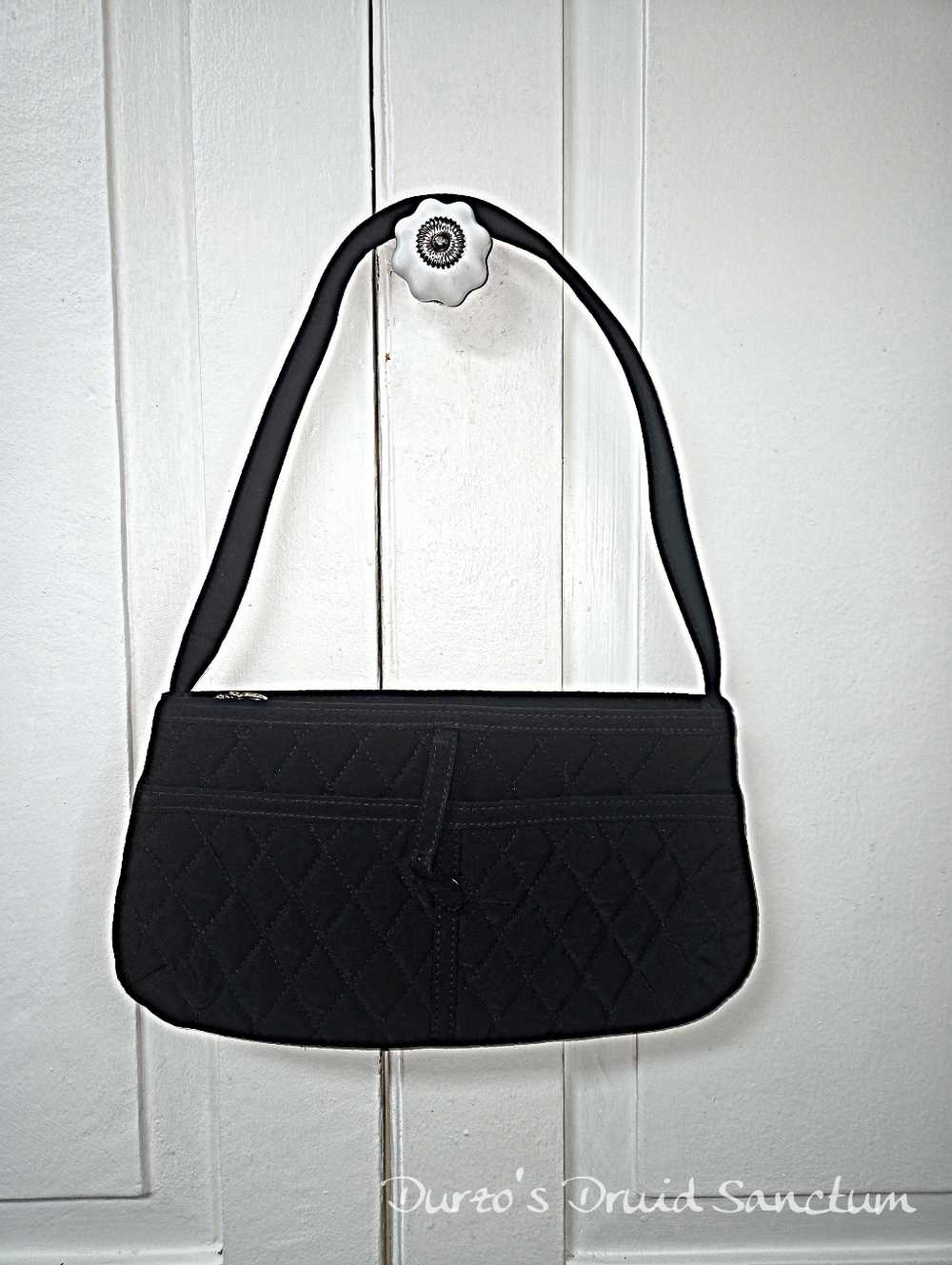 Vera Bradley Classic Black Quilted Shoulder Handbag Purse Zip Top EUC